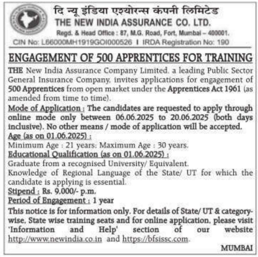 NIACL Apprentice Recruitment 2025