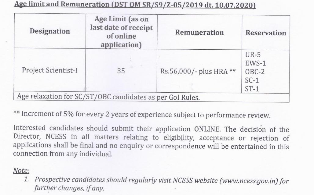 NCESS Project Scientist I Recruitment 2025