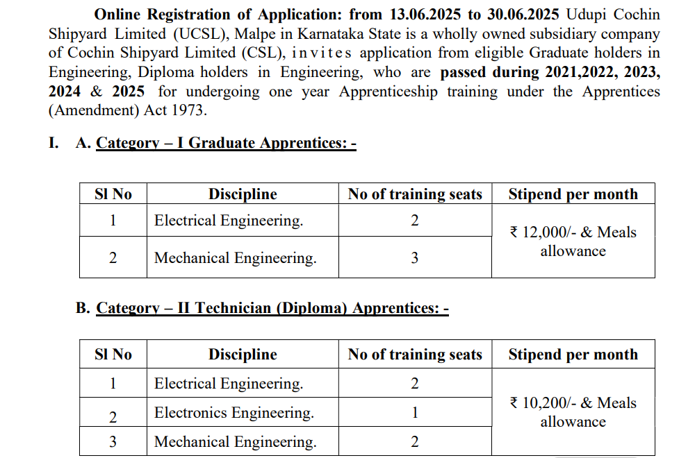 UCSL Apprentice Recruitment 2025