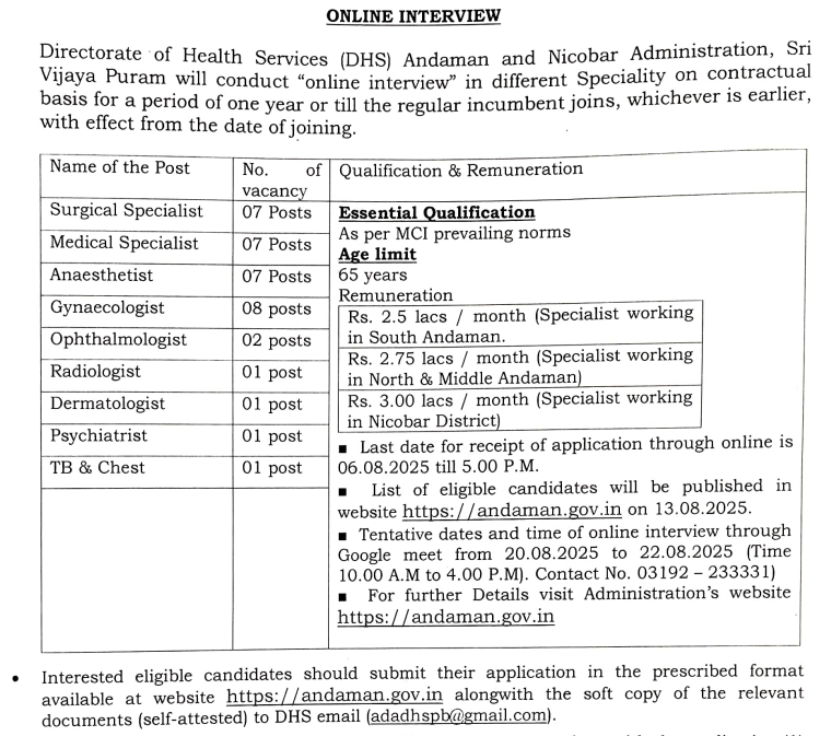 Andaman and Nicobar Recruitment 2025
