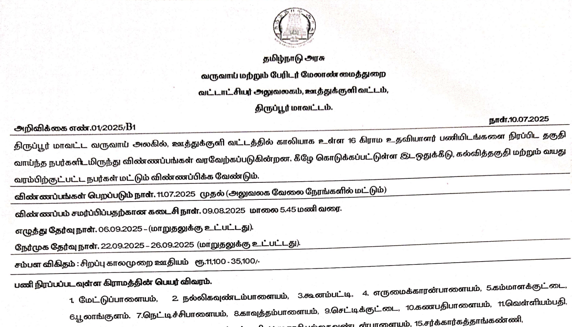 Tiruppur District Recruitment 2025