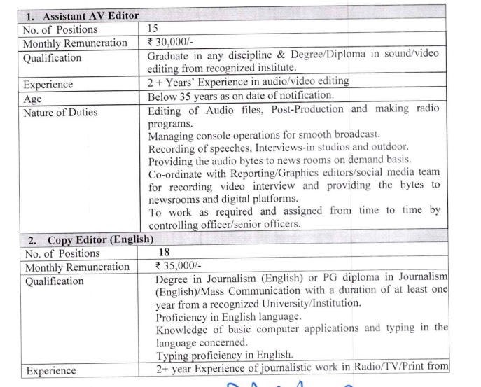 Prasar Bharati Bharti 2025