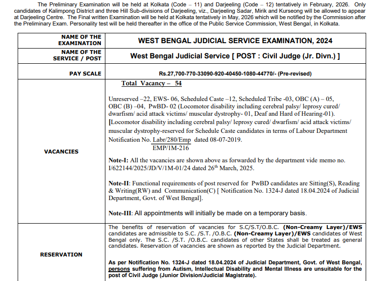 WBPSC WBJS Recruitment 2025