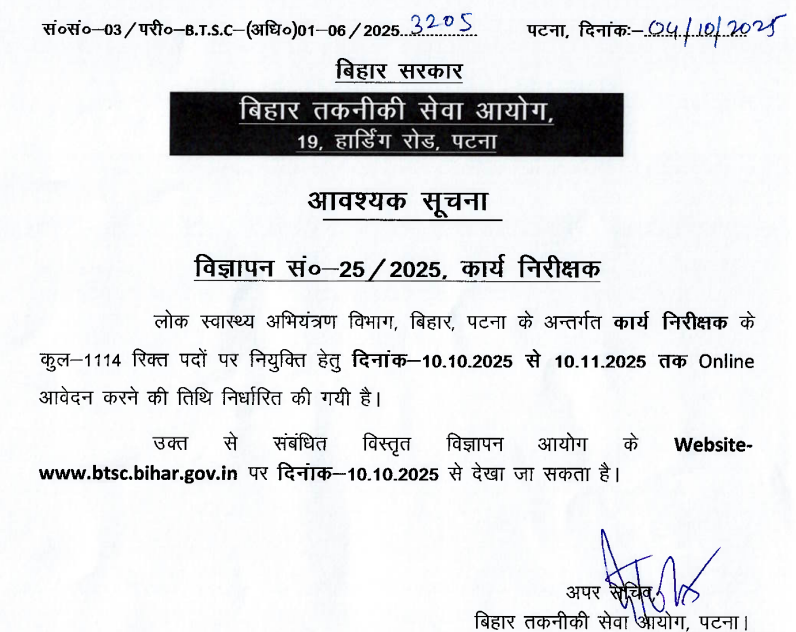 BTSC Work Inspector Recruitment 2025