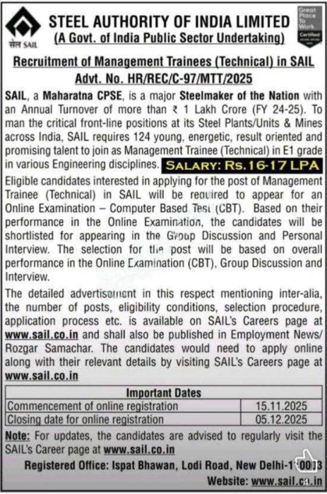 SAIL MT Recruitment 2025