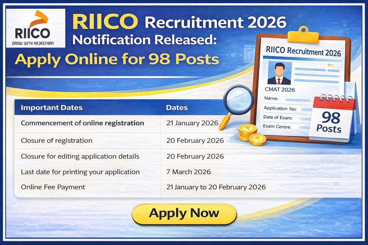 RIICO Recruitment 2026 Notification Released Apply Online for 98 Posts