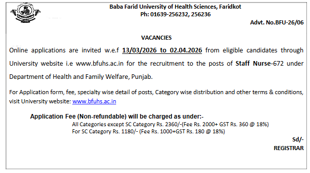 BFUHS Staff Nurse Recruitment 2026