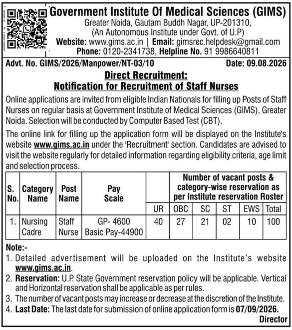 GIMS Staff Nurse Recruitment 2026